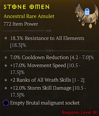 Diablo 4 Season Rare Amulet