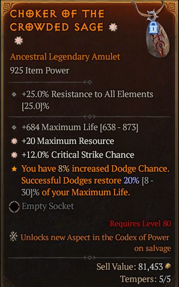 Diablo 4 Season Legendary Amulet